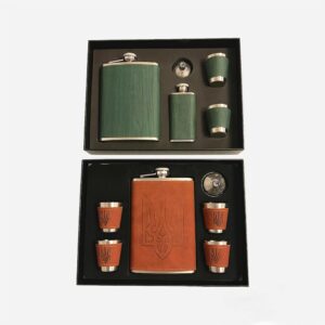 Cadouri Barbati - Set cadou vin cu plosca 2 pahare si palnie maro verde set bautura