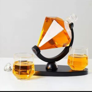 decantor diamant cu suport si doua pahare - cadouri barbati