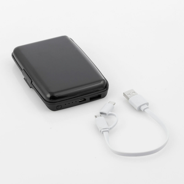 portofel carduri barbati cu protectie rfid si powerbank negru - cadouri barbati