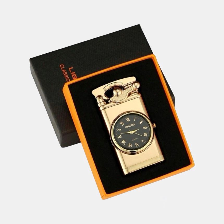 Cadouri Barbati - ceas cu bricheta pe gaz cu flacara antivant - cadouri barbati