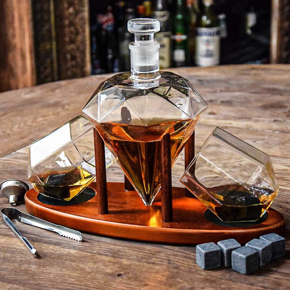 decantor de bauturi decantor diamant decantor cu 2 pahare si suport - cadouri barbati
